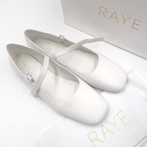 Raye Lin Flats Mary‎ Jane White Leather Square Toe Strap Front Slip On Sz 10